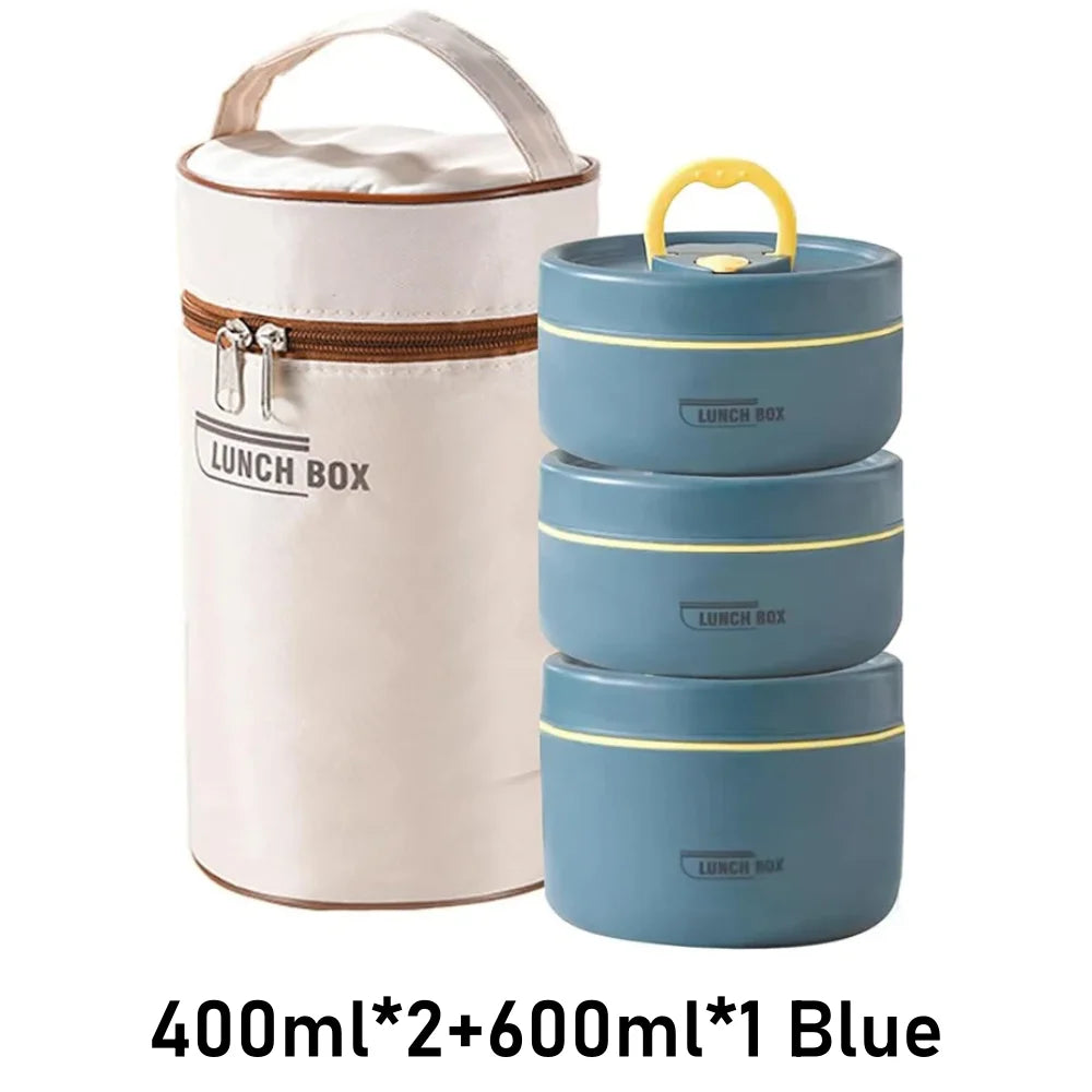 Ensemble de récipients à déjeuner isolés portables avec boîte à déjeuner thermique 3 récipients à déjeuner empilables séparés pour enfants adultes