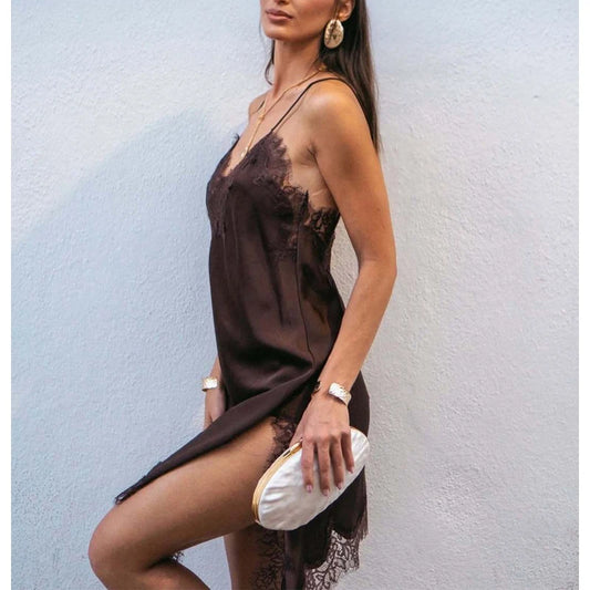 MUJER dentelle Slip Mini robe femmes Satin dos nu robe d'été femme asymétrique fête femmes robe Sexy robes de plage pour les femmes