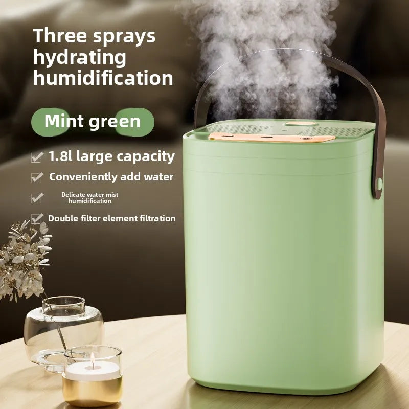 Humidificateur à trois buses 1,8 l, vaporisateur d'aromathérapie de grande capacité, diffuseur d'huile essentielle, veilleuse domestique, humidificateur d'air