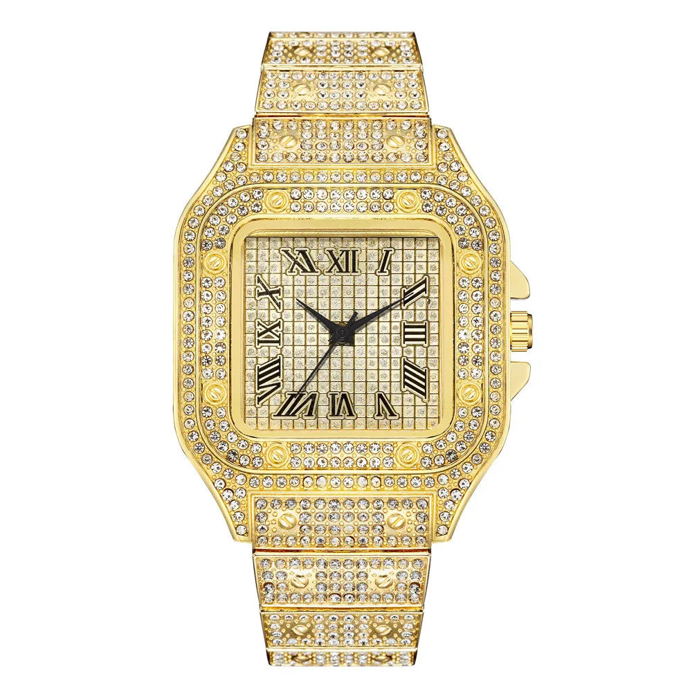 Classique luxe affaires hommes bracelet en acier carré échelle romaine strass montre à Quartz Lesiure homme montre-bracelet Relogio Masculino