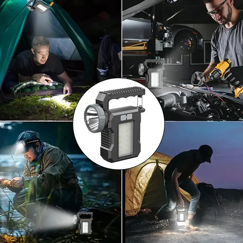 Lampe de poche solaire Portable puissante et Rechargeable, projecteur avec COB, lampe de travail, lanterne de Camping en plein air, randonnée, pêche