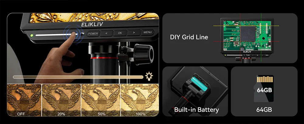 Elikliv EM4K 4K HDMI Microscope numérique pour l'électronique 8 "2000X Microscope à souder pour la réparation d'inspection de PCB avec support 10"