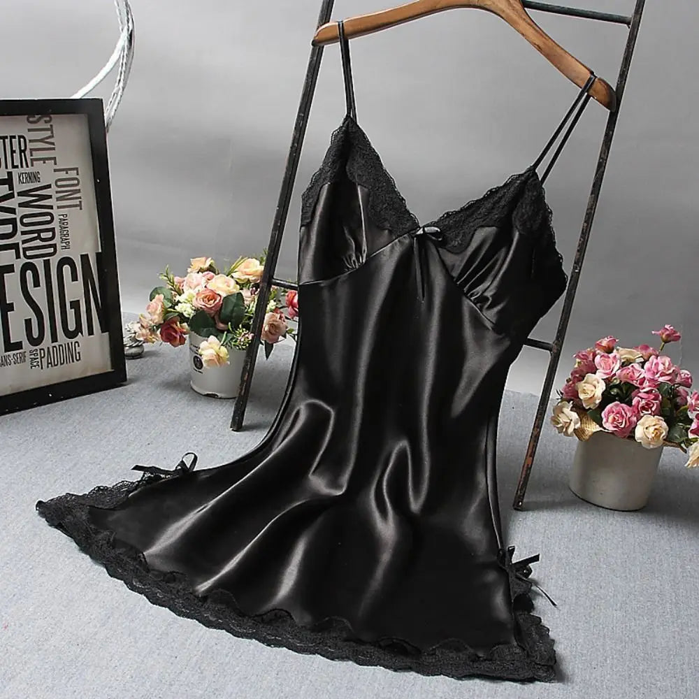 Mignon dentelle Camisola Patchwork femmes chemises de nuit robe en soie nœuds papillon Lingerie nuisette femmes