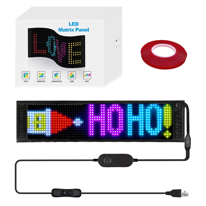 Panneau LED Matrix coloré avec affichage texte HOHO, câble USB et ruban adhésif, idéal pour messages personnalisés
