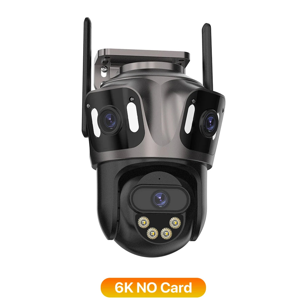 Caméra de surveillance sans fil 6K, double objectif, LEDs IR, sans carte mémoire, pour sécurité intérieure/extérieure