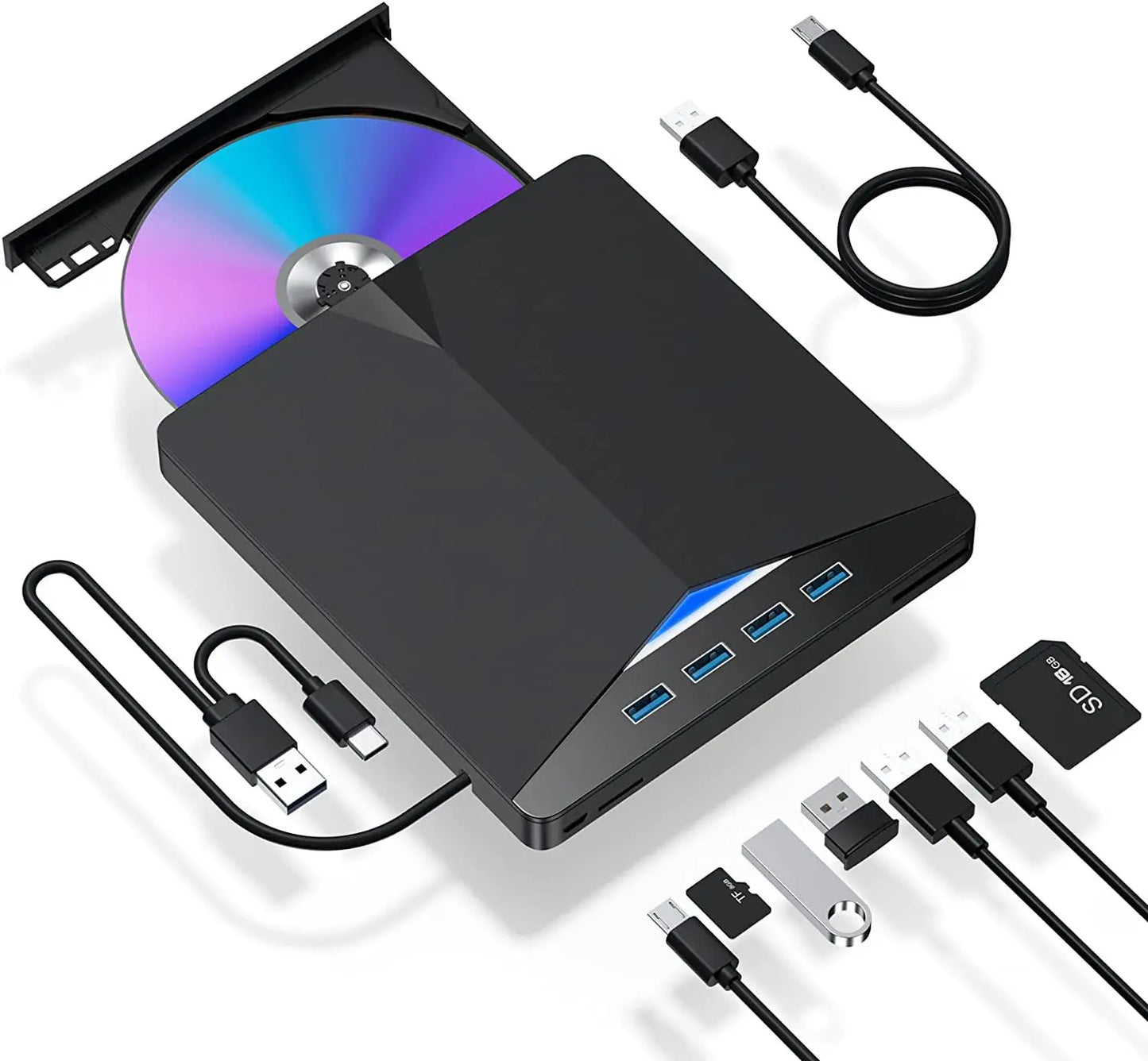 7-en-1 USB 3.0 type-c externe DVD RW lecteur de CD graveur lecteur lecteur optique externe pour PC portable bureau IMacs
