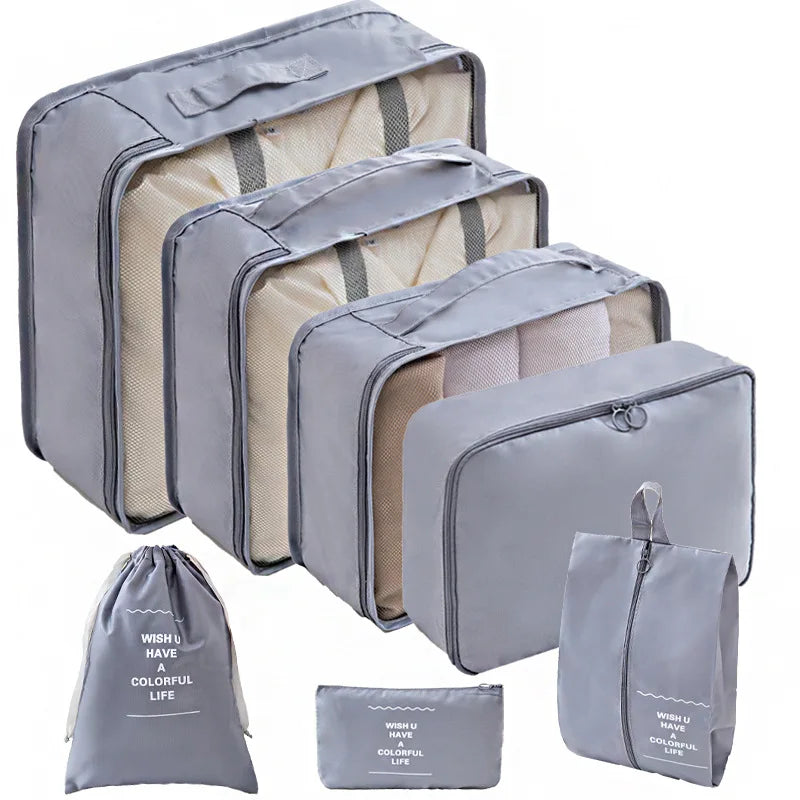 Ensemble de 10/7 pièces, organisateur de voyage, sacs de rangement, valise, Cubes d'emballage, étuis portables, garde-robe, bagages, vêtements, pochette à chaussures pliable