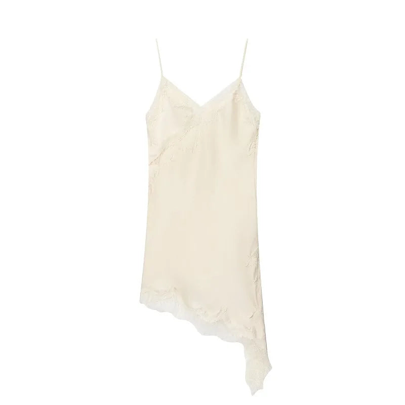 MUJER dentelle Slip Mini robe femmes Satin dos nu robe d'été femme asymétrique fête femmes robe Sexy robes de plage pour les femmes