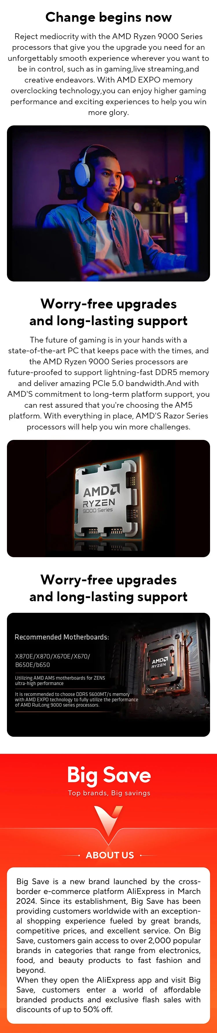 AMD Ryzen 5 9600 tout nouveau processeur 5.2GHz 6 cœurs 12 threads 38 mo de Cache 4NM TDP 65W Socket AM5 processeur de jeu sans emballage