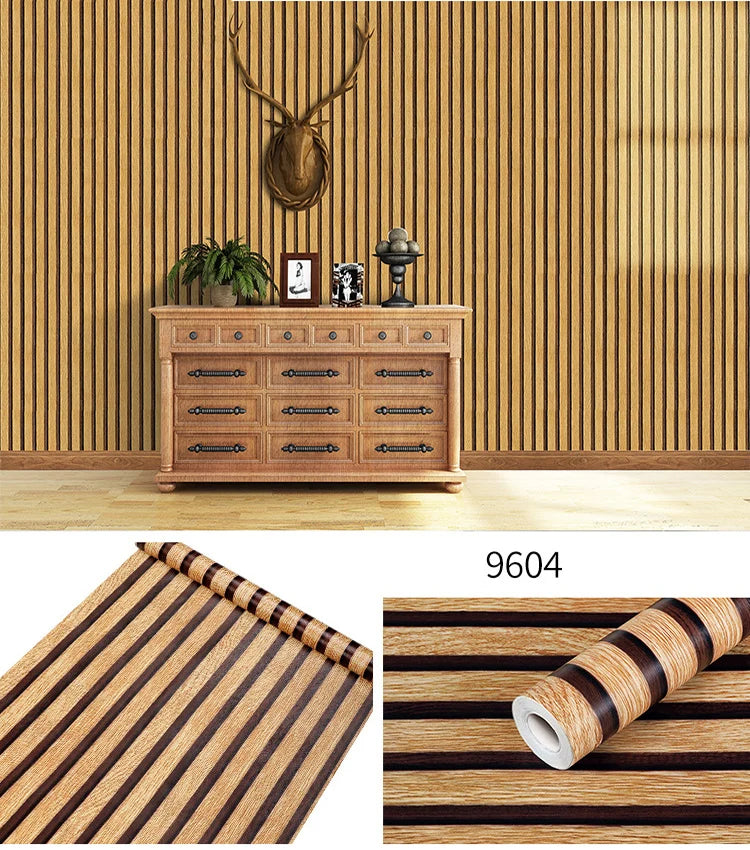 Papier peint auto-adhésif rayé en bois PVC, 45CM, autocollant étanche pour rénovation de meubles, bureau, armoire