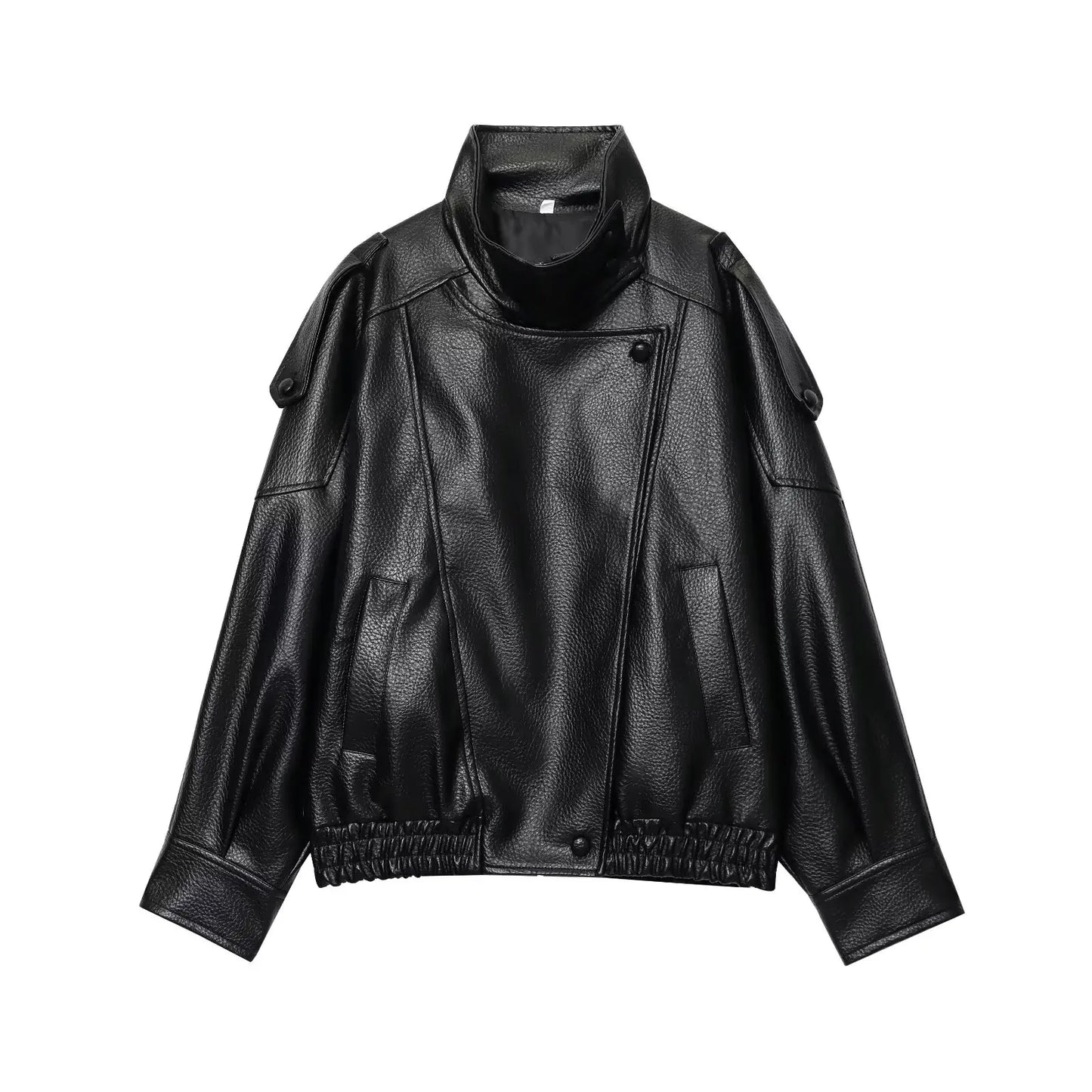 TFMLN – vestes Chic en Faux cuir noir pour femme, manteaux surdimensionnés élastiques à manches longues avec boutons, mode automne hiver 2025
