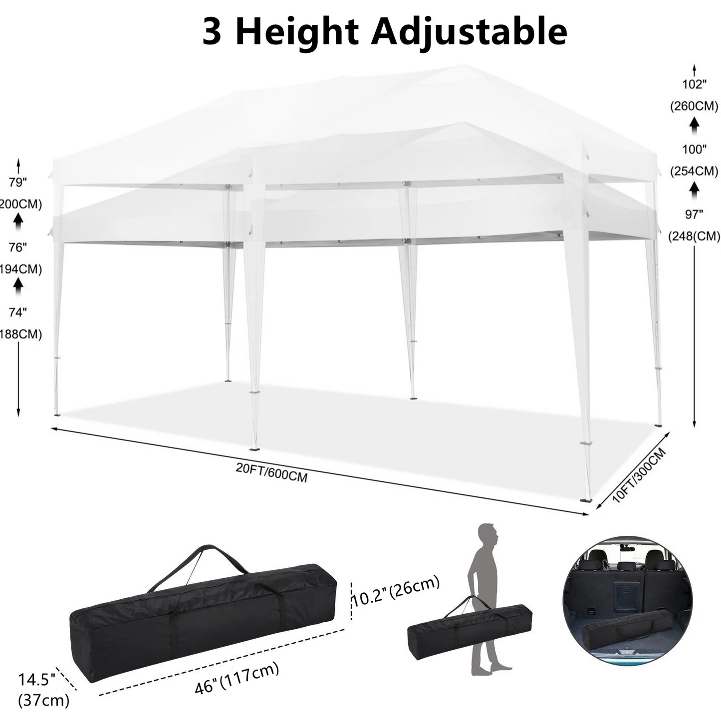 Tente d'auvent Pop-Up 10x20 avec 6 parois latérales, tente Pop-Up facile 10x20, abri instantané Commercial étanche UPF 50 + Portable