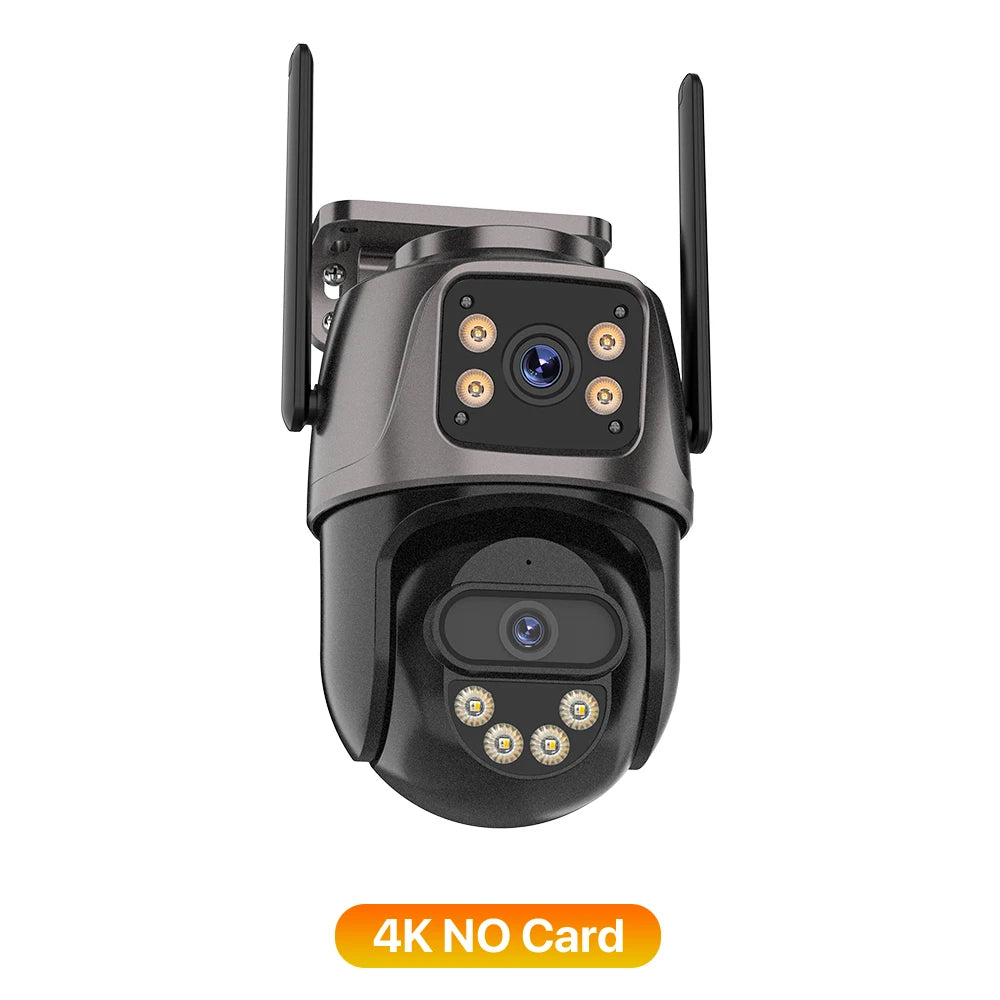 Caméra de surveillance extérieure 4K sans carte, double objectif, Wi-Fi, LED infrarouge