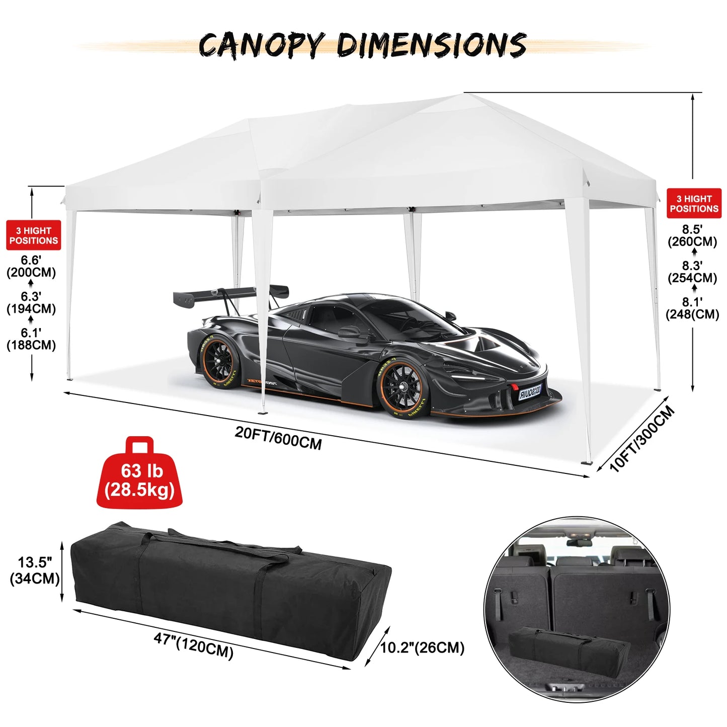 Tente d'auvent Pop-Up 10x20 avec 6 parois latérales, tente Pop-Up facile 10x20, abri instantané Commercial étanche UPF 50 + Portable