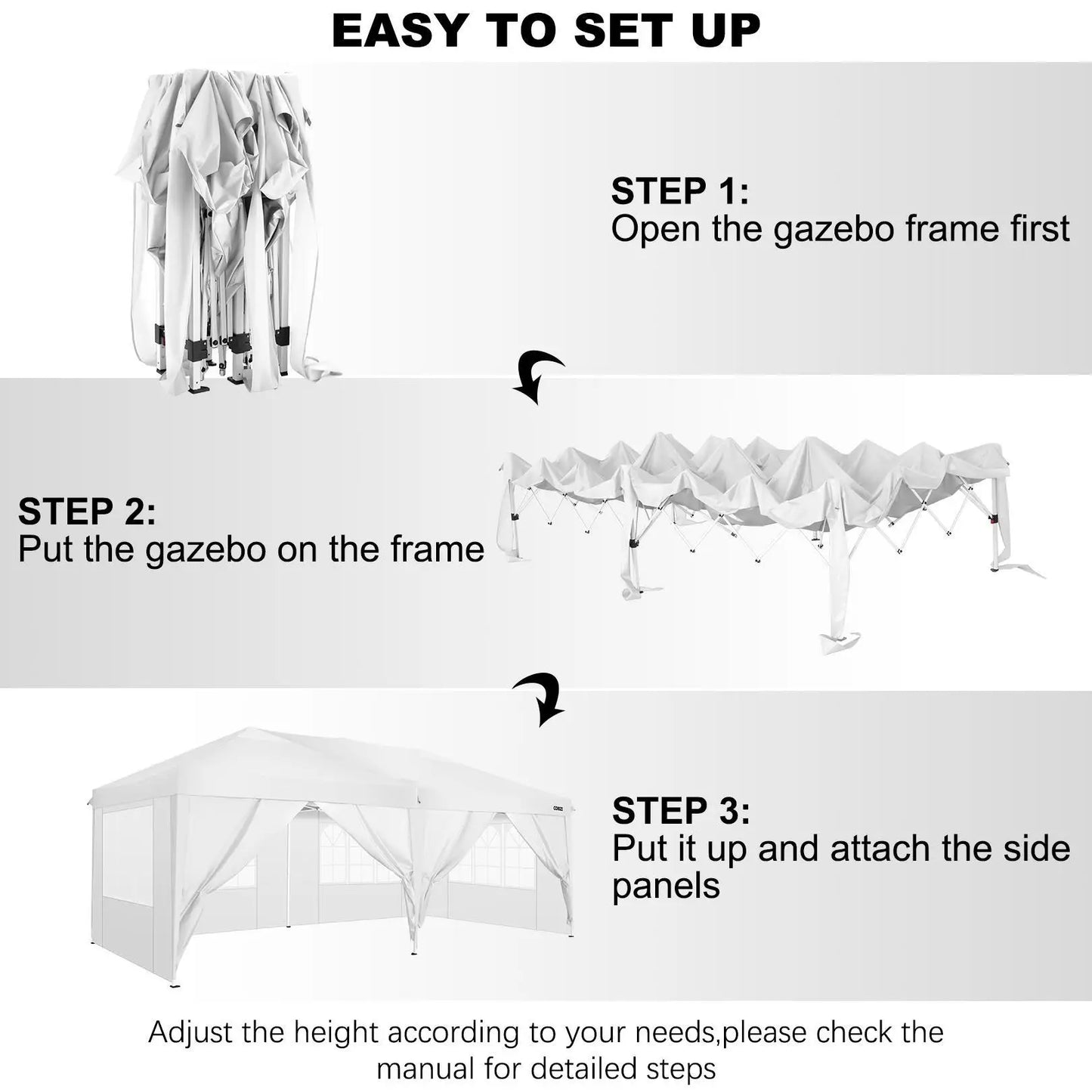 Tente d'auvent Pop-Up 10x20 avec 6 parois latérales, tente Pop-Up facile 10x20, abri instantané Commercial étanche UPF 50 + Portable