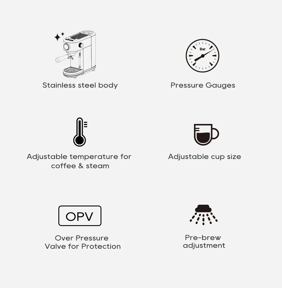 Hiinvasif-Machine à café expresso semi-automatique, cafetière super fine, température réglable, froid et chaud, cappuccino, W 20bar, H10B