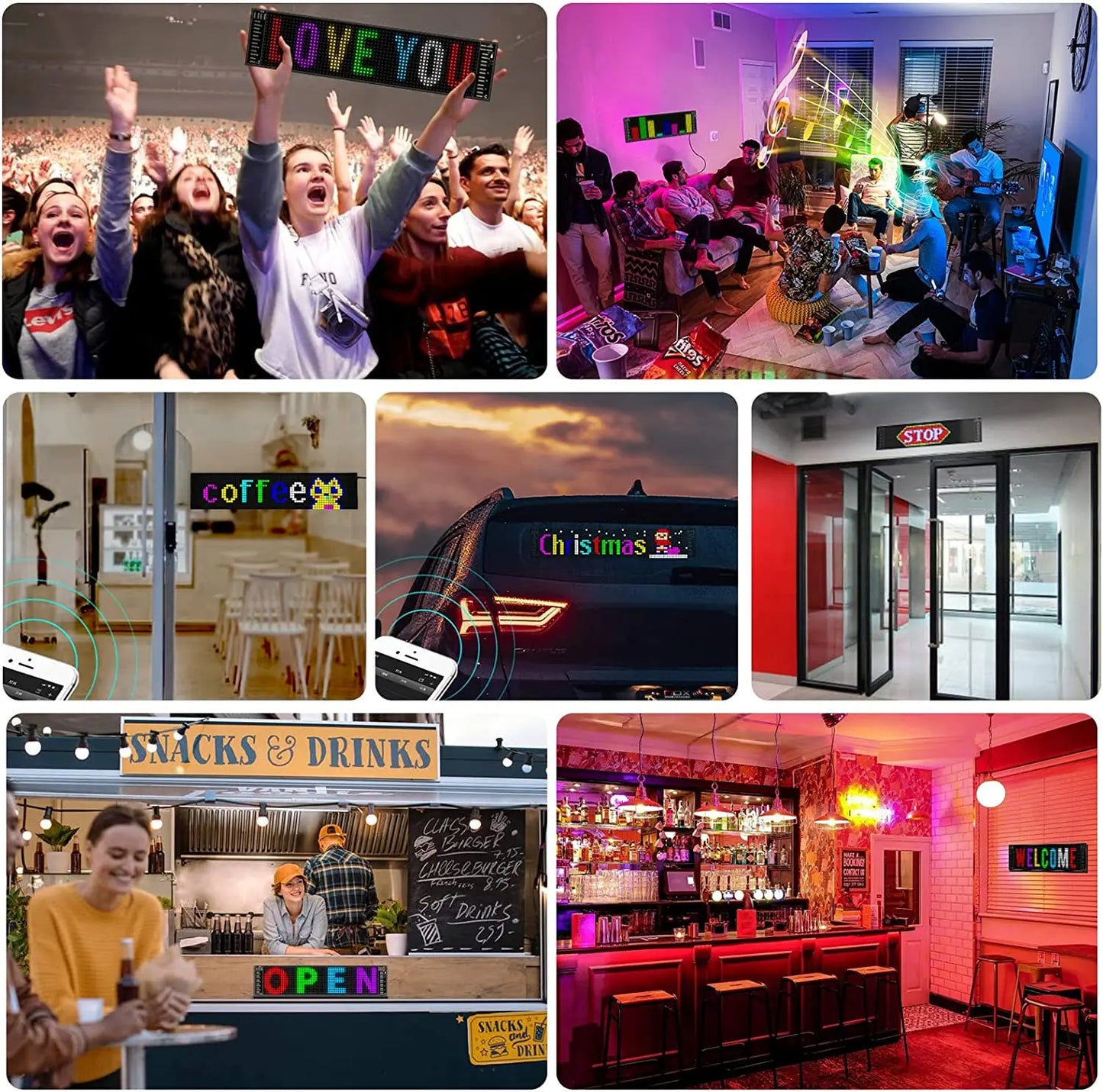 Panneaux LED colorés pour événements, bars, voitures et magasins - Affichage personnalisable et lumineux