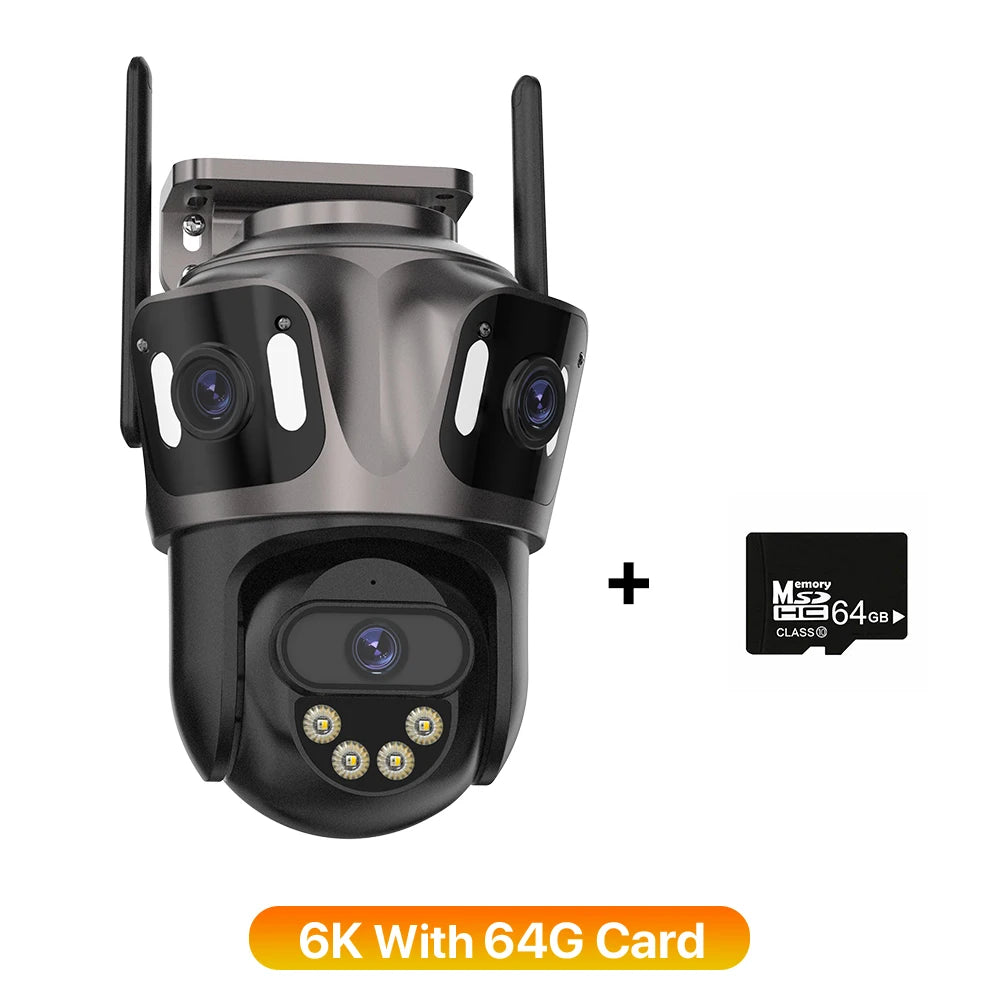 Caméra de surveillance 6K avec carte mémoire 64 Go, double objectif et antennes Wi-Fi