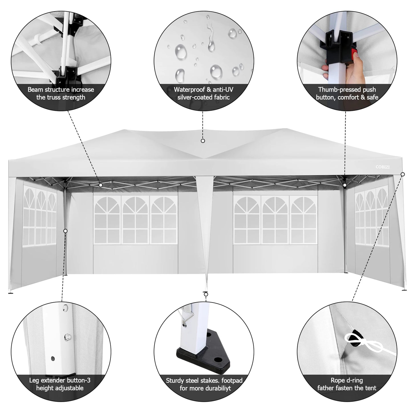 Tente d'auvent Pop-Up 10x20 avec 6 parois latérales, tente Pop-Up facile 10x20, abri instantané Commercial étanche UPF 50 + Portable