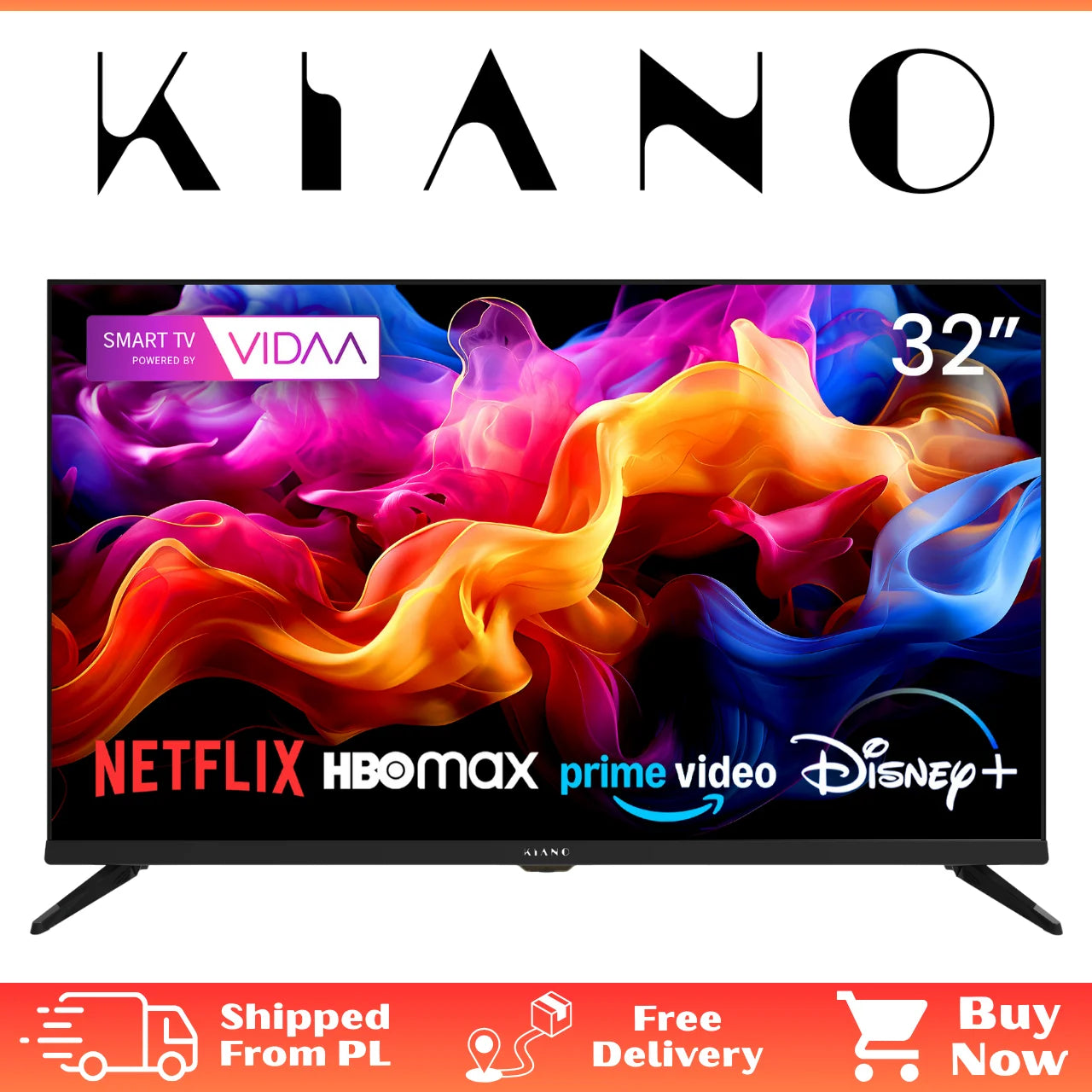 Téléviseur intelligent KIANO 32 pouces, streaming Netflix, HBO Max, Prime Video, Disney+