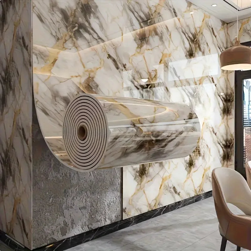 Papier peint auto-adhésif en mousse épaisse de marbre, 1 rouleau, Imitation de carrelage, autocollant mural imperméable pour salle de bains, décoration de salon