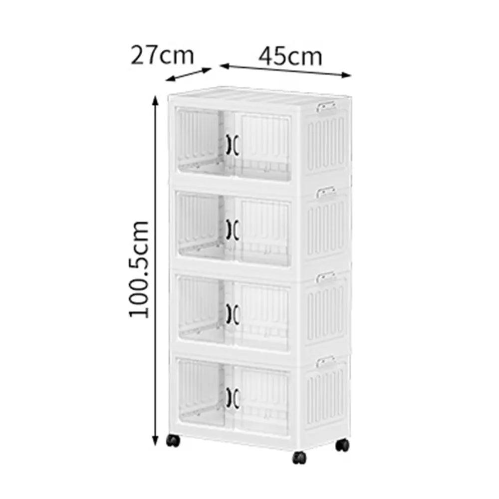 Meuble de rangement blanc à 4 tiroirs avec roulettes, dimensions 100,5 x 45 x 27 cm, idéal pour organisation maison