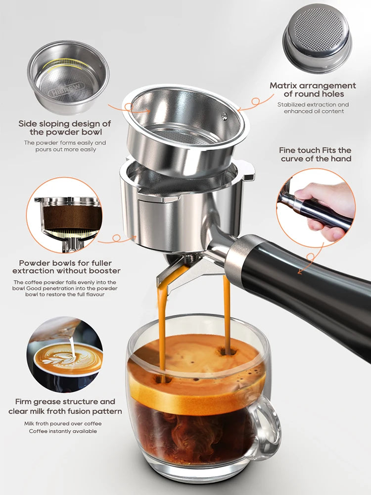 Hiinvasif-Machine à café expresso semi-automatique, cafetière super fine, température réglable, froid et chaud, cappuccino, W 20bar, H10B