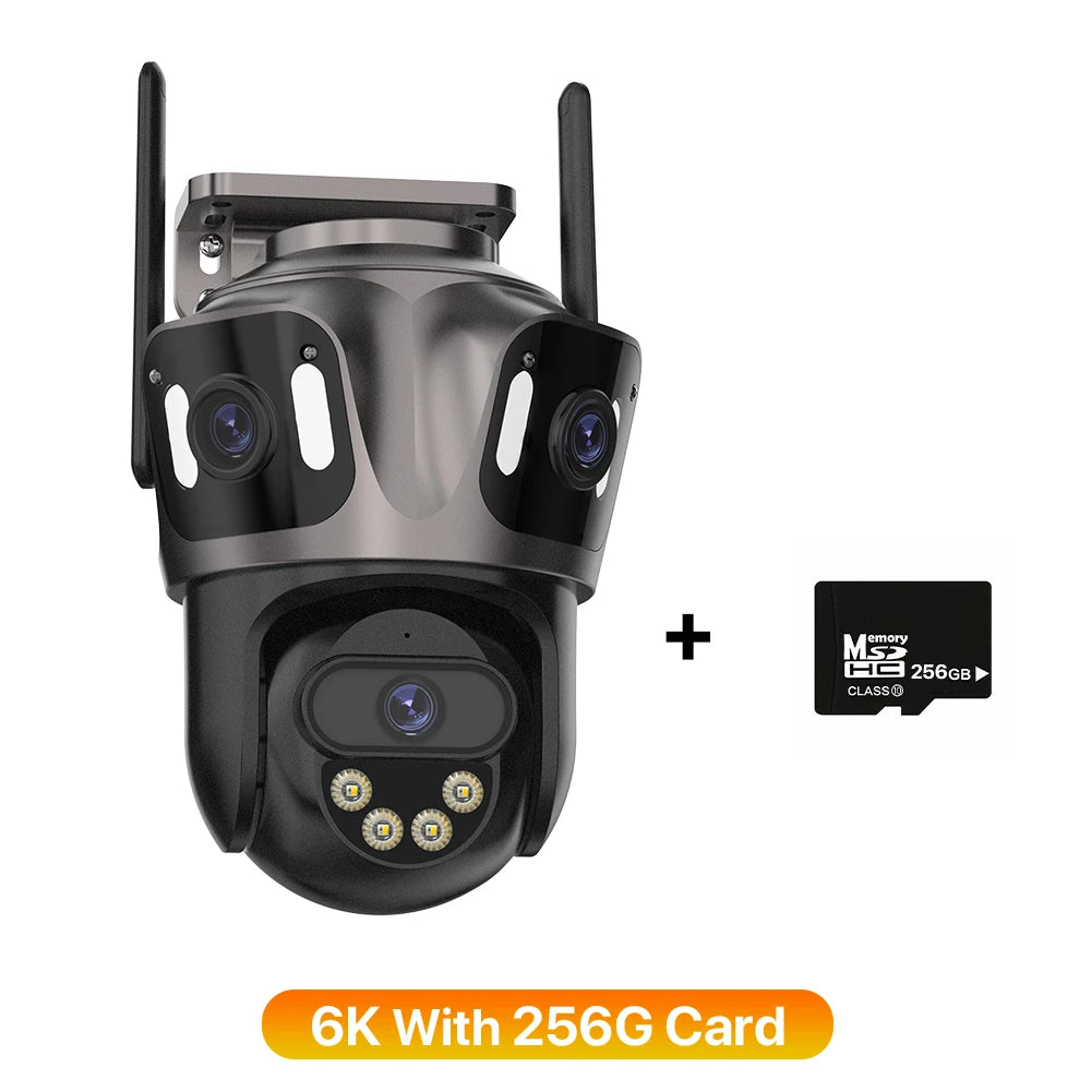 Caméra de surveillance 6K avec carte mémoire 256 Go, double objectif et antennes Wi-Fi