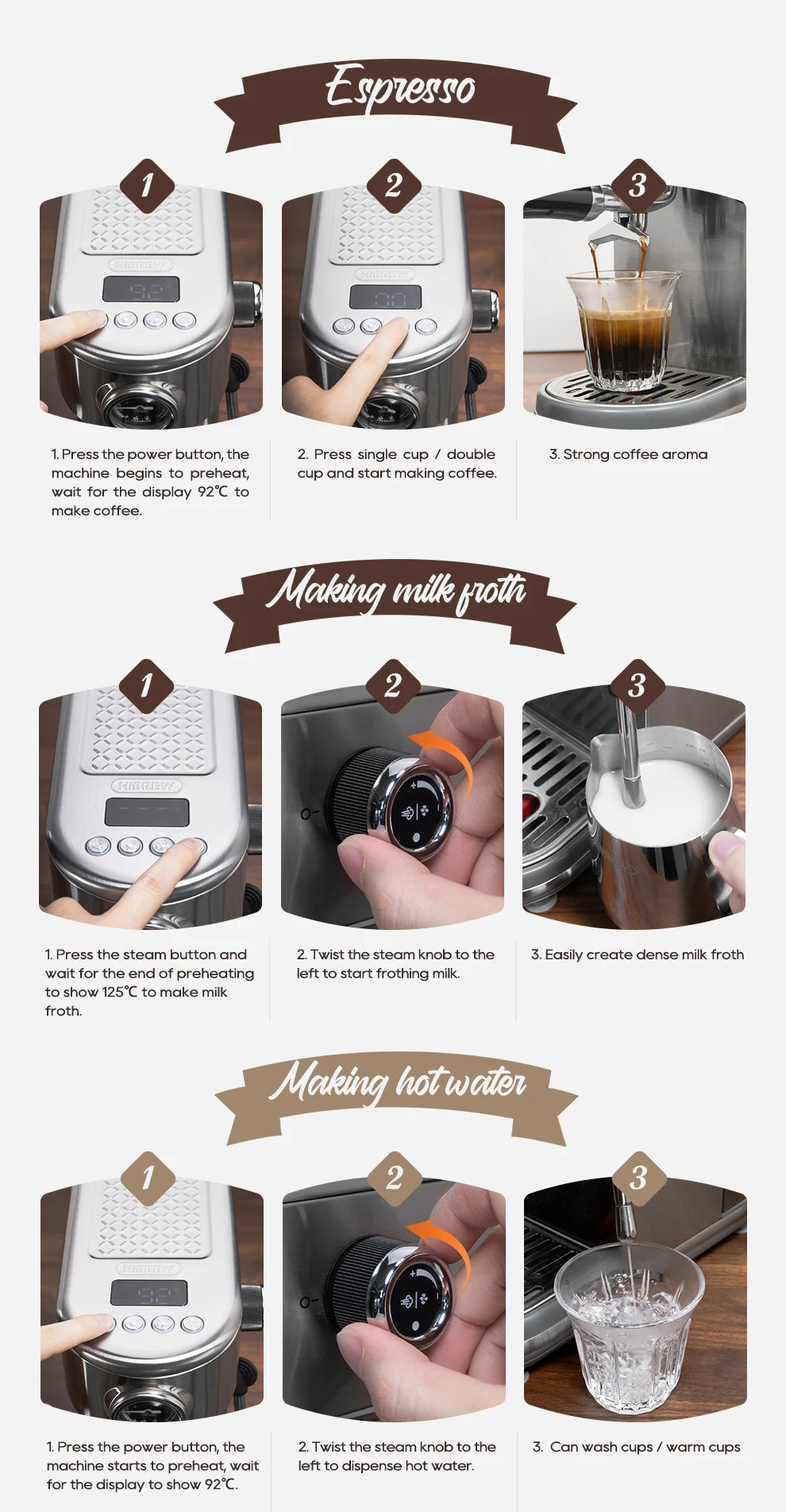 Hiinvasif-Machine à café expresso semi-automatique, cafetière super fine, température réglable, froid et chaud, cappuccino, W 20bar, H10B