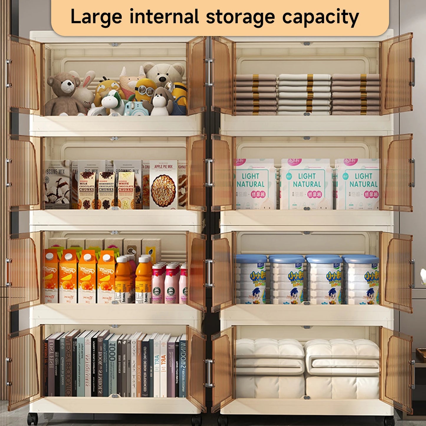 Armoire de rangement avec grandes capacités, idéale pour jouets, livres, aliments et linge, organisateur pratique pour la maison