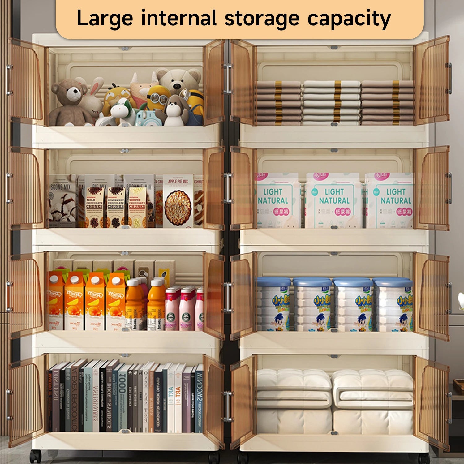 Armoire de rangement avec grandes capacités, idéale pour jouets, livres, aliments et linge, organisateur pratique pour la maison