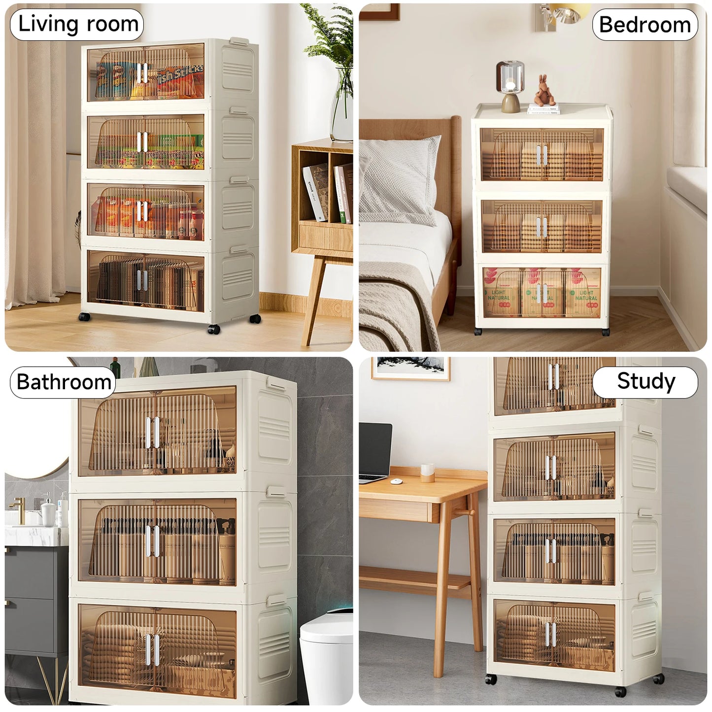 Armoire de rangement modulaire avec portes translucides, idéale pour salon, chambre, salle de bain et bureau