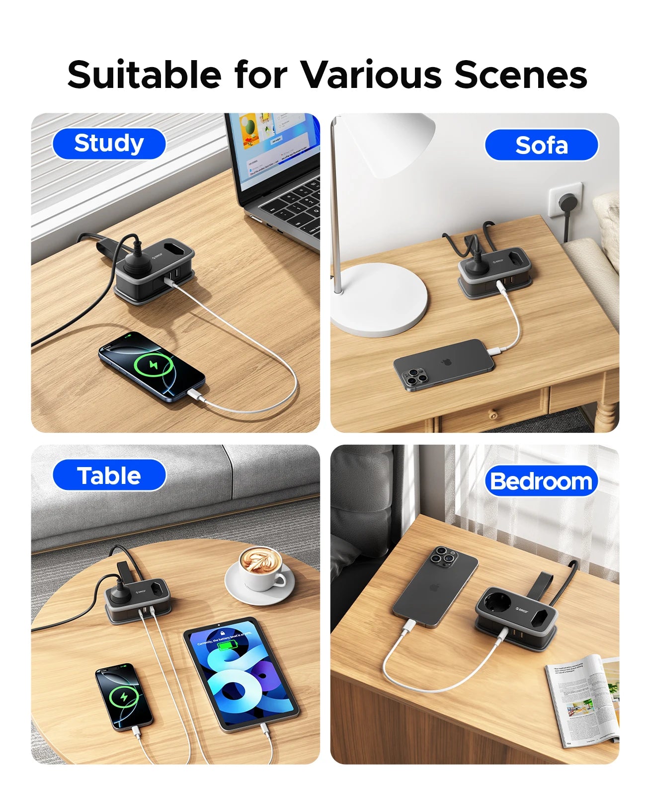 Gadget de charge multifonction pour bureau, canapé, table et chambre, compatible smartphone et tablette