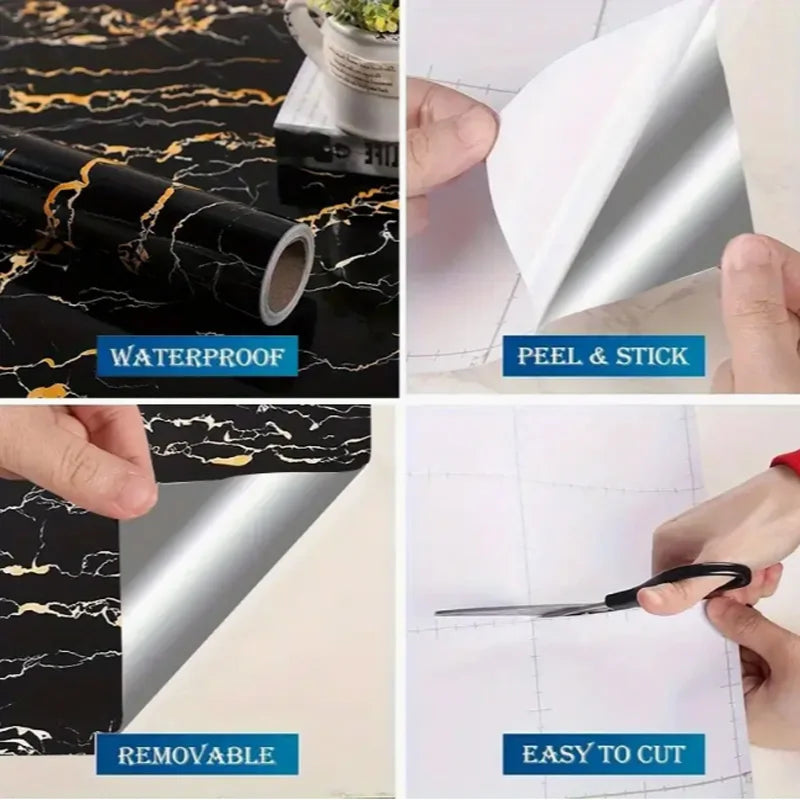 Papier peint auto-adhésif de cuisine 40cm, papier de contact pour comptoir d'armoire, PVC, imperméable et résistant à l'huile, autocollant mural