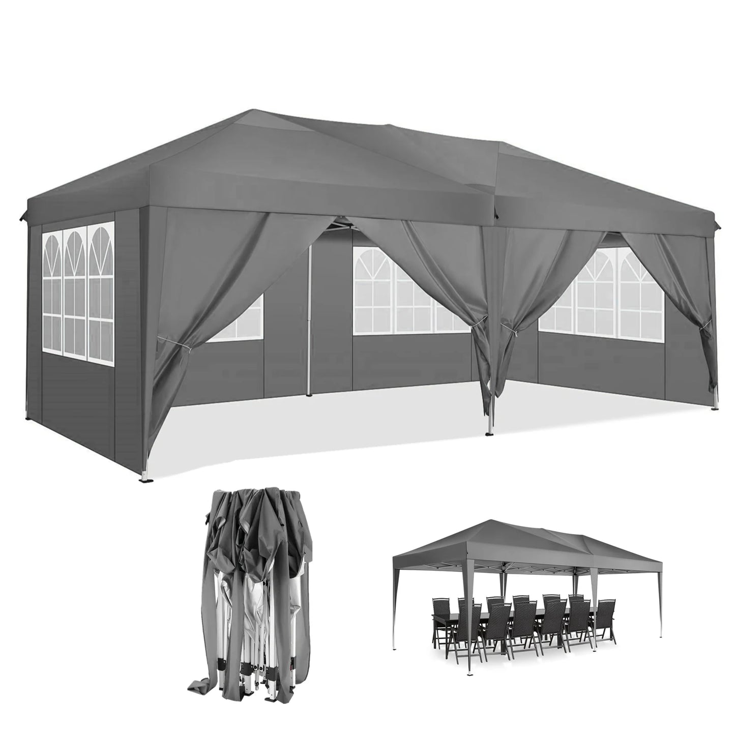 Tente d'auvent Pop-Up 10x20 avec 6 parois latérales, tente Pop-Up facile 10x20, abri instantané Commercial étanche UPF 50 + Portable