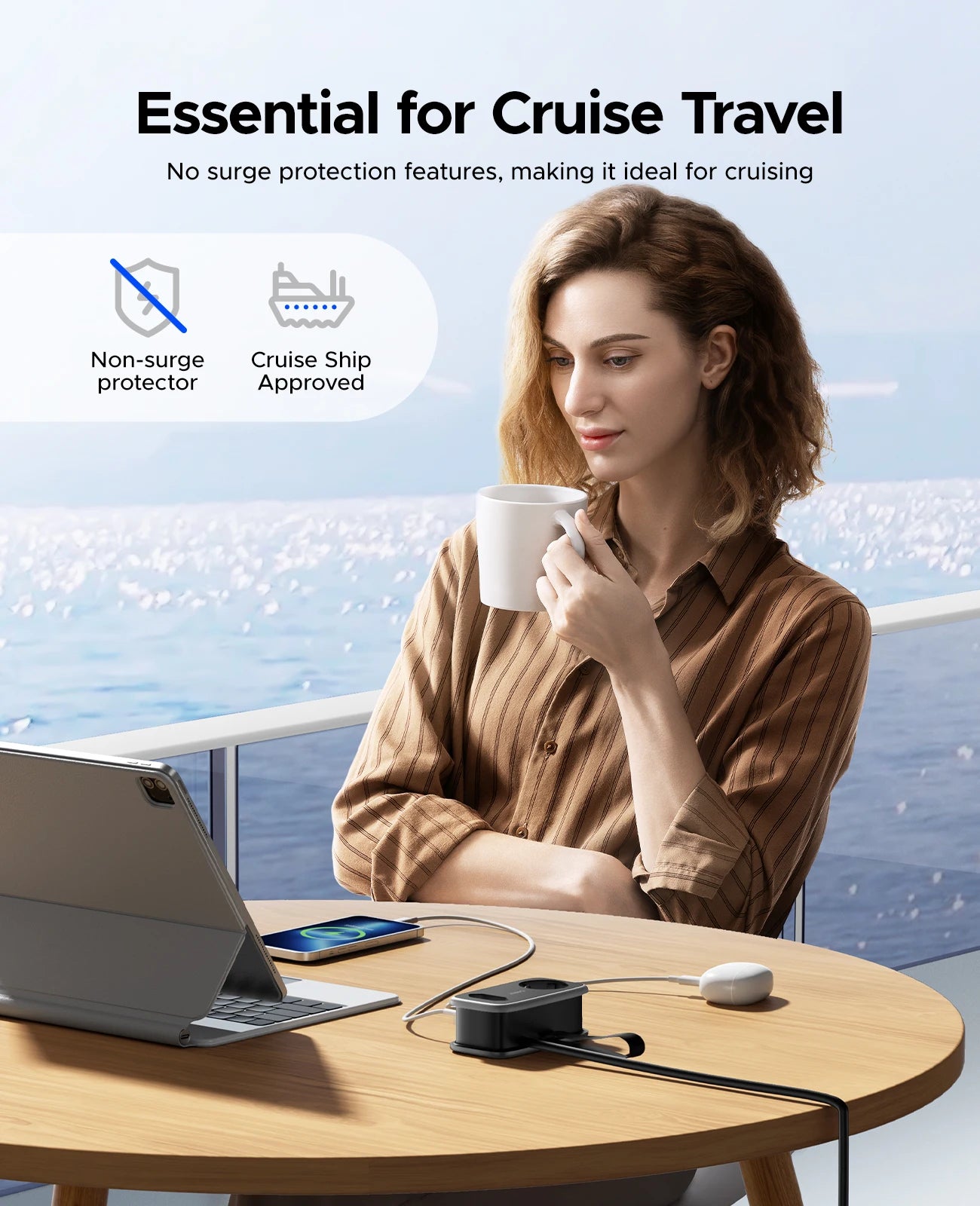 Adaptateur USB-C pour croisière, sans protection contre les surtensions, idéal pour voyager en mer avec tablette et smartphone
