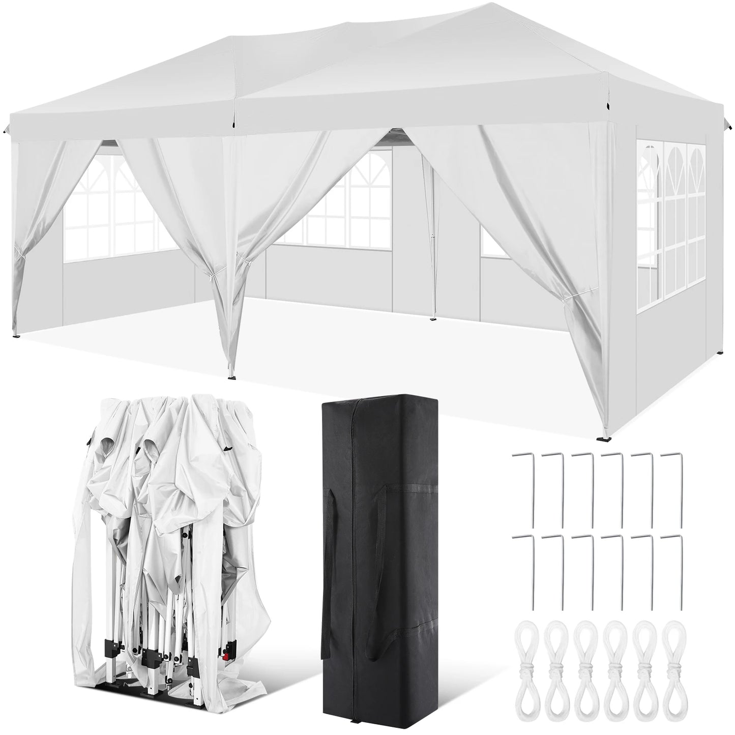 Tente d'auvent Pop-Up 10x20 avec 6 parois latérales, tente Pop-Up facile 10x20, abri instantané Commercial étanche UPF 50 + Portable