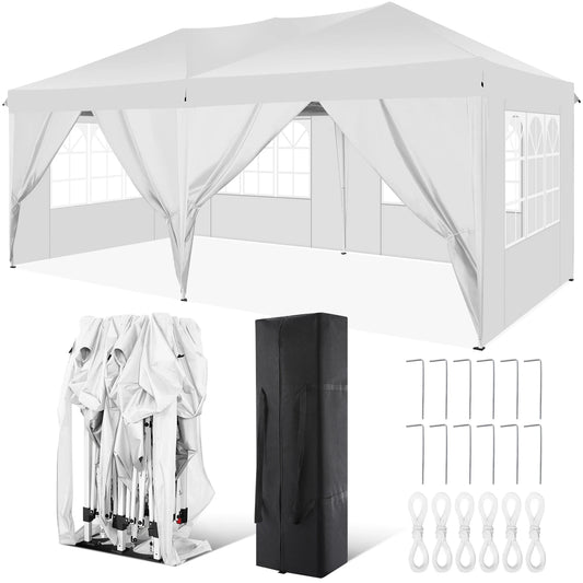 Tente d'auvent Pop-Up 10x20 avec 6 parois latérales, tente Pop-Up facile 10x20, abri instantané Commercial étanche UPF 50 + Portable