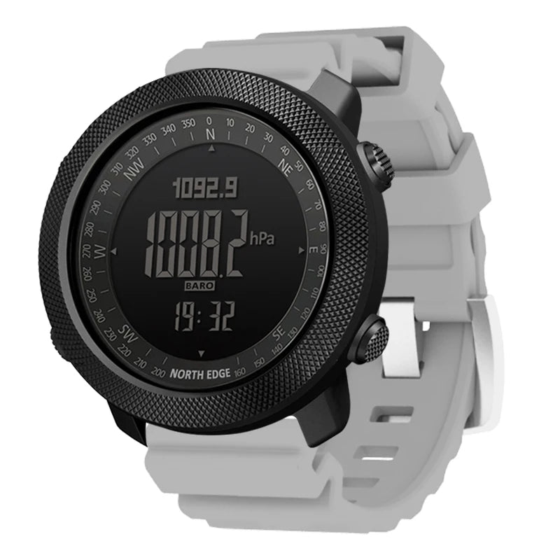 Montre connectée North Edge avec baromètre, boussole et affichage numérique, idéale pour les activités outdoor