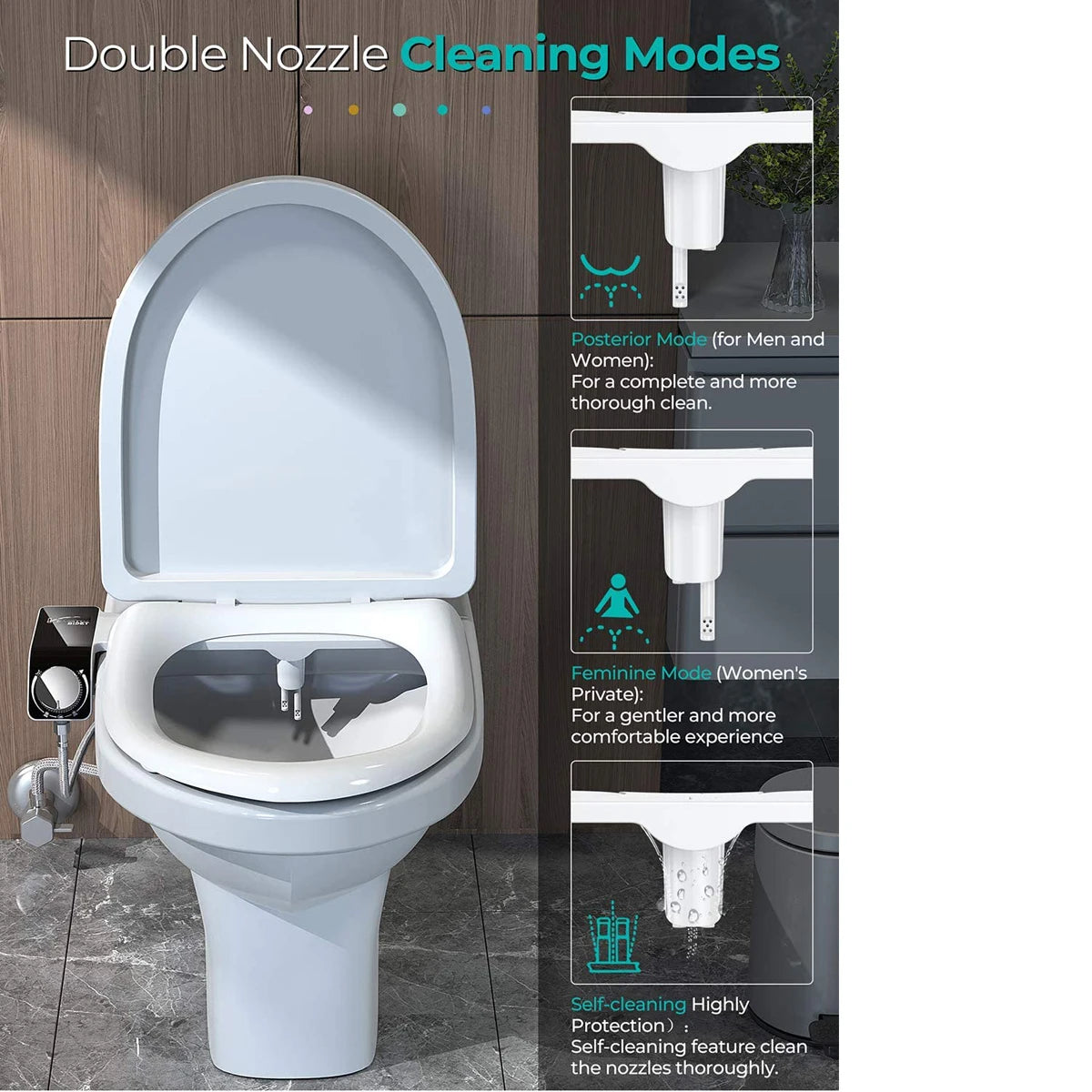 Bidet siège de toilette fixation Non électrique autonettoyant double buses lavage chaud froid mélangeur eau dame salle de bain accessoires pulvérisateur
