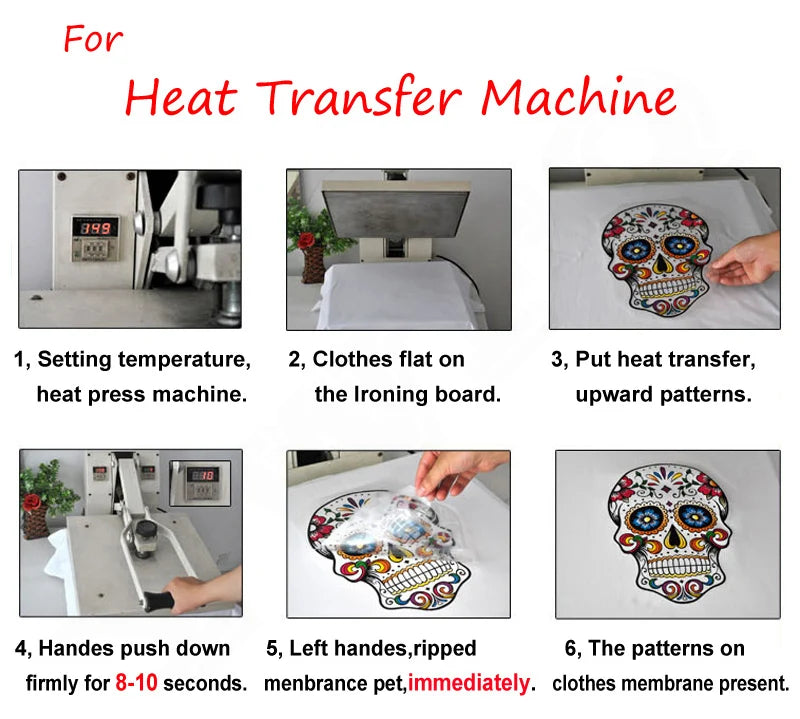 Machine de transfert thermique pour t-shirts : étape par étape avec motif crâne coloré