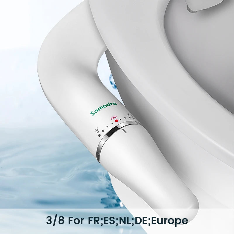 SAMODRA Bidet de toilette Ultra-mince, fixation de siège de toilette avec entrée en laiton, pression d'eau réglable, salle de bain, douche hygiénique