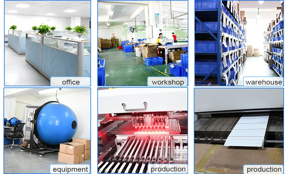 Bureau moderne, atelier de production, entrepôt organisé, équipement high-tech et machines de fabrication