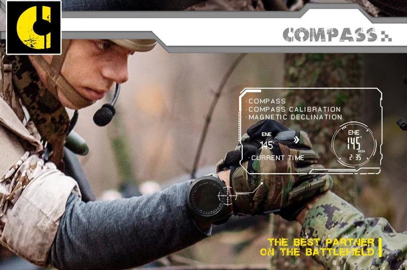 Montre tactique militaire avec boussole numérique, calibration et déclinaison magnétique pour terrain de combat