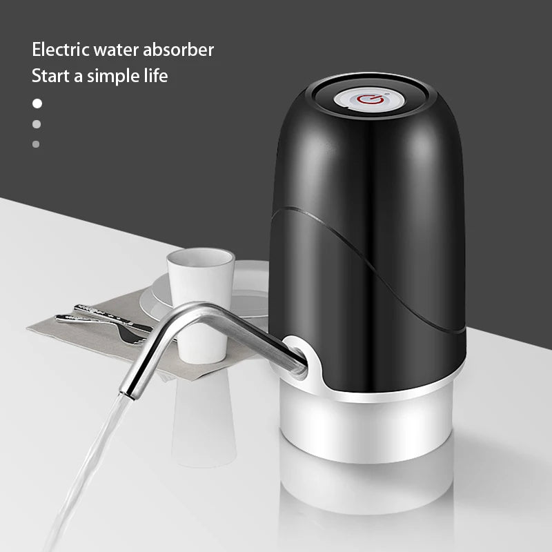 Pompe à eau électrique noire et argentée, distributeur d'eau moderne pour cuisine ou bureau
