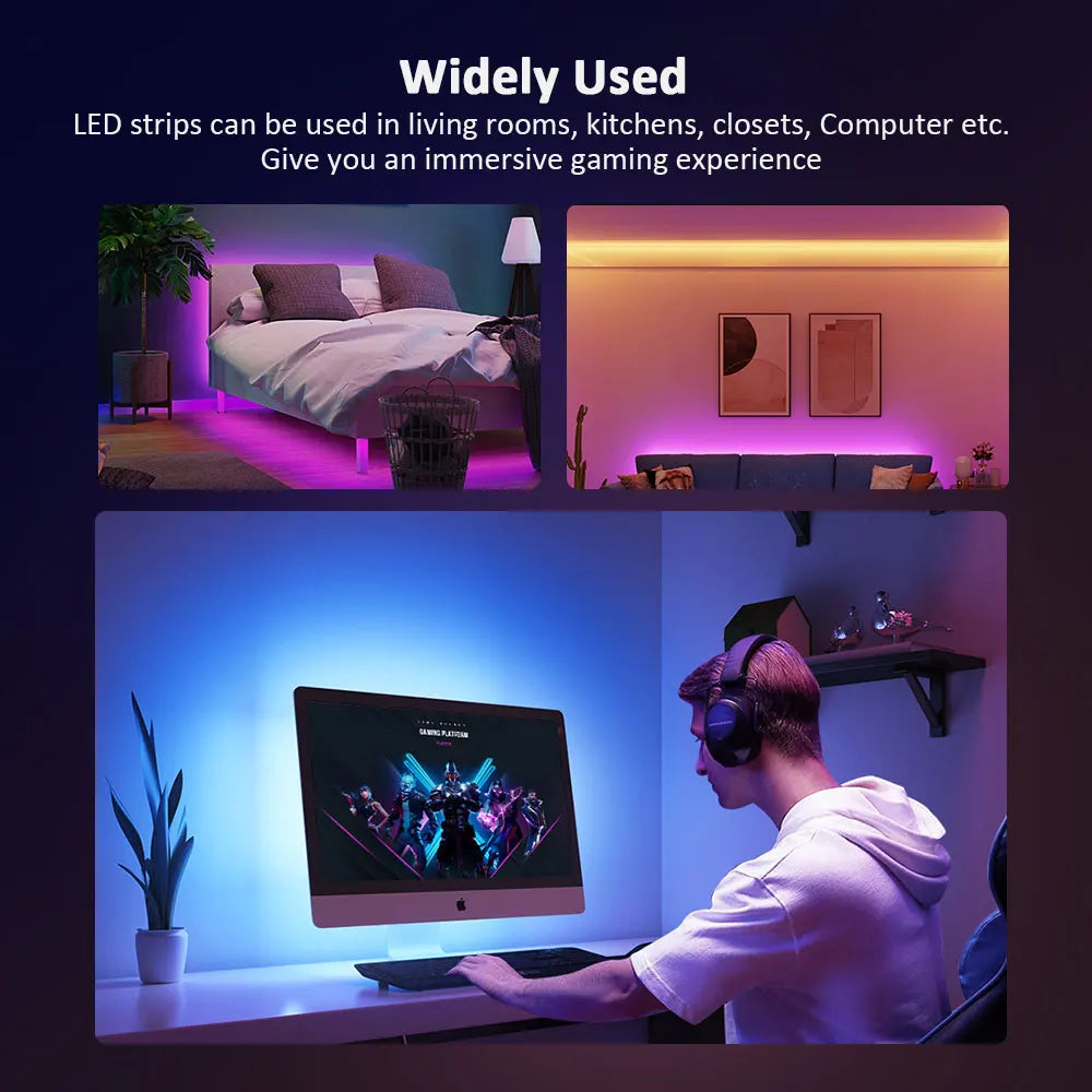 Bandes LED RGB pour gaming, chambre et salon, ambiance lumineuse immersive et décorative