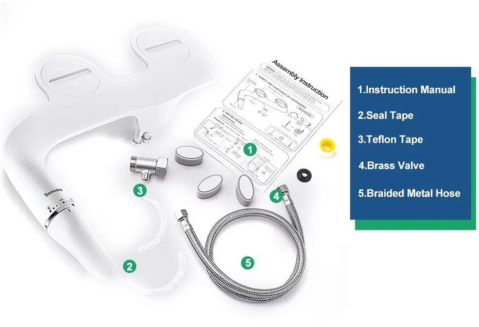 SAMODRA Bidet de toilette Ultra-mince, fixation de siège de toilette avec entrée en laiton, pression d'eau réglable, salle de bain, douche hygiénique