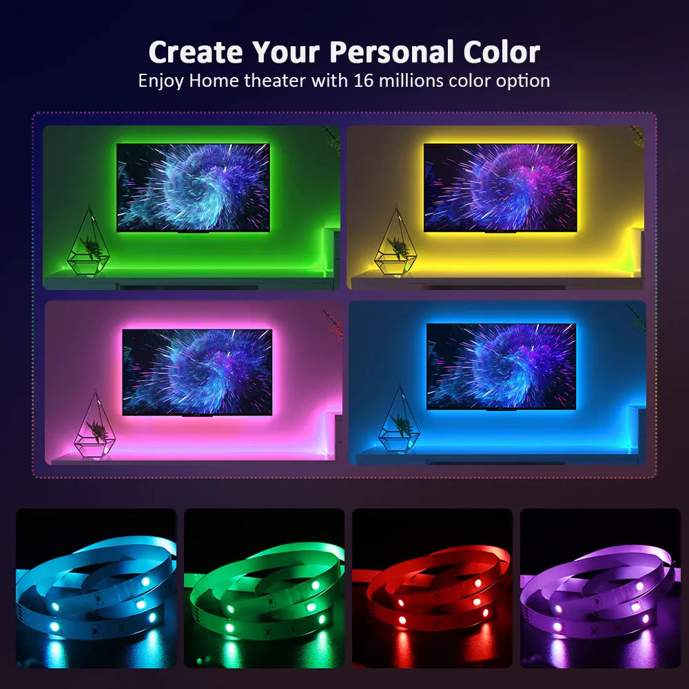 Bandes LED RGB pour TV, ambiance home cinéma avec 16 millions de couleurs, éclairage mural personnalisable