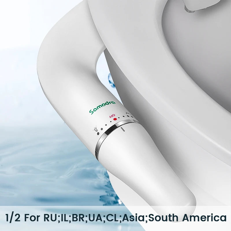 SAMODRA Bidet de toilette Ultra-mince, fixation de siège de toilette avec entrée en laiton, pression d'eau réglable, salle de bain, douche hygiénique