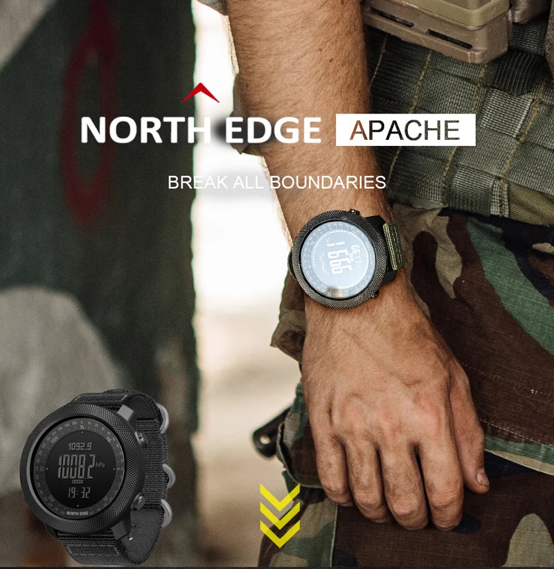 Montre tactique North Edge Apache pour aventurier, étanche et robuste, affichage numérique